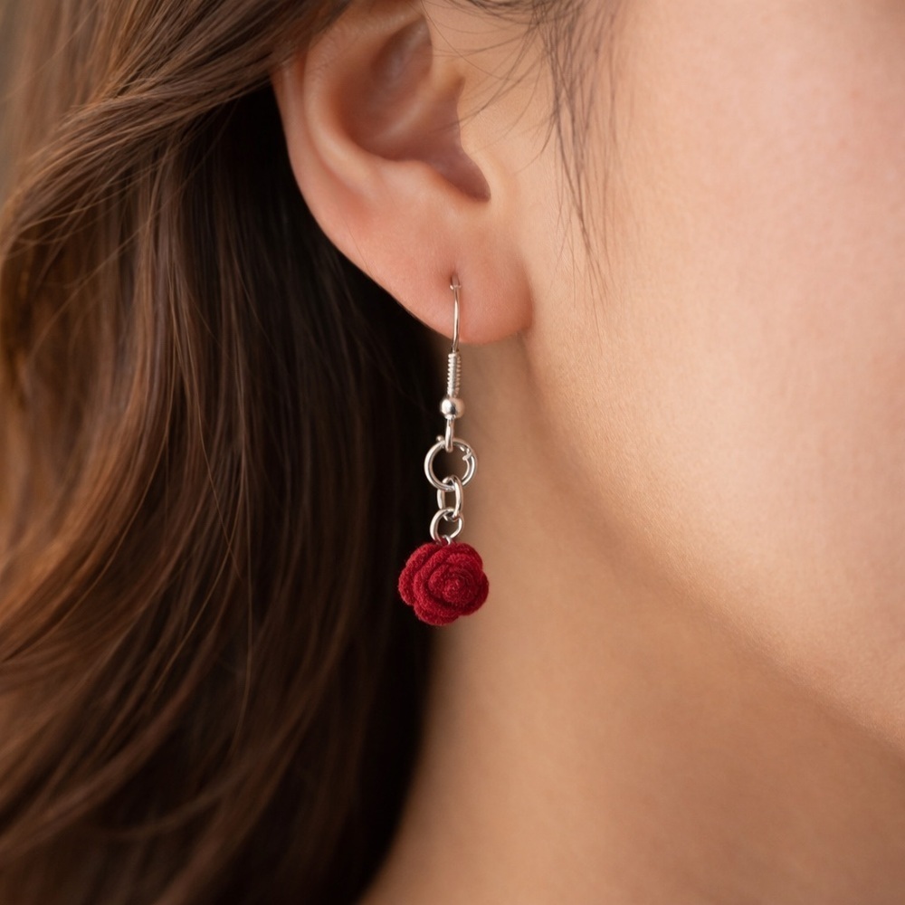 Elegant Rose Dangle Earrings in Red - Picture 2 of 3